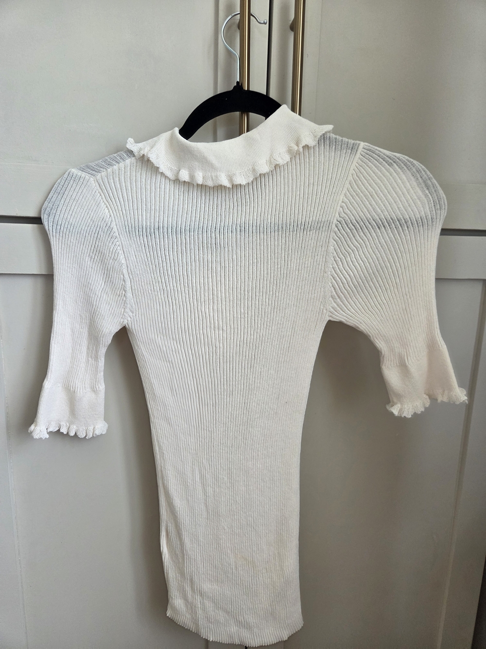 H&M White Ruffle-Trim Ribbed Knit Top - Picture 3 of 3